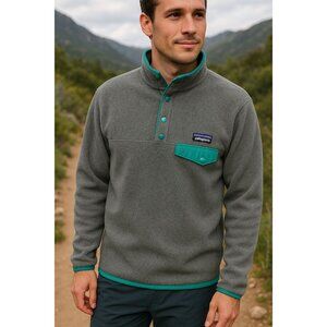 Patagonia Synchilla Snap-T Henley Fleece Jacket Gray/Teal Sweater Pocket Mens XS